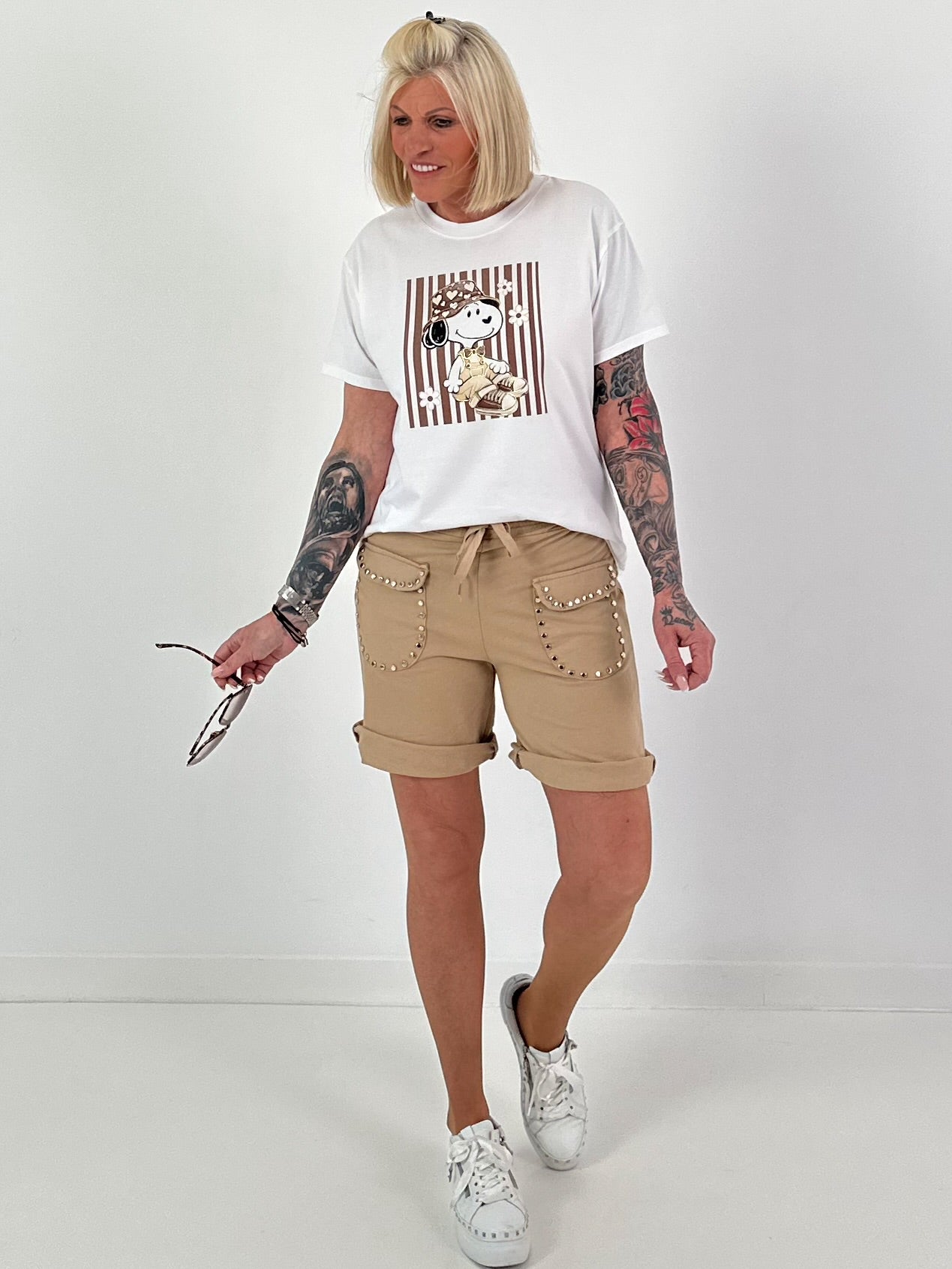 T-Shirt mit Front Comic-Print - weiss-braun