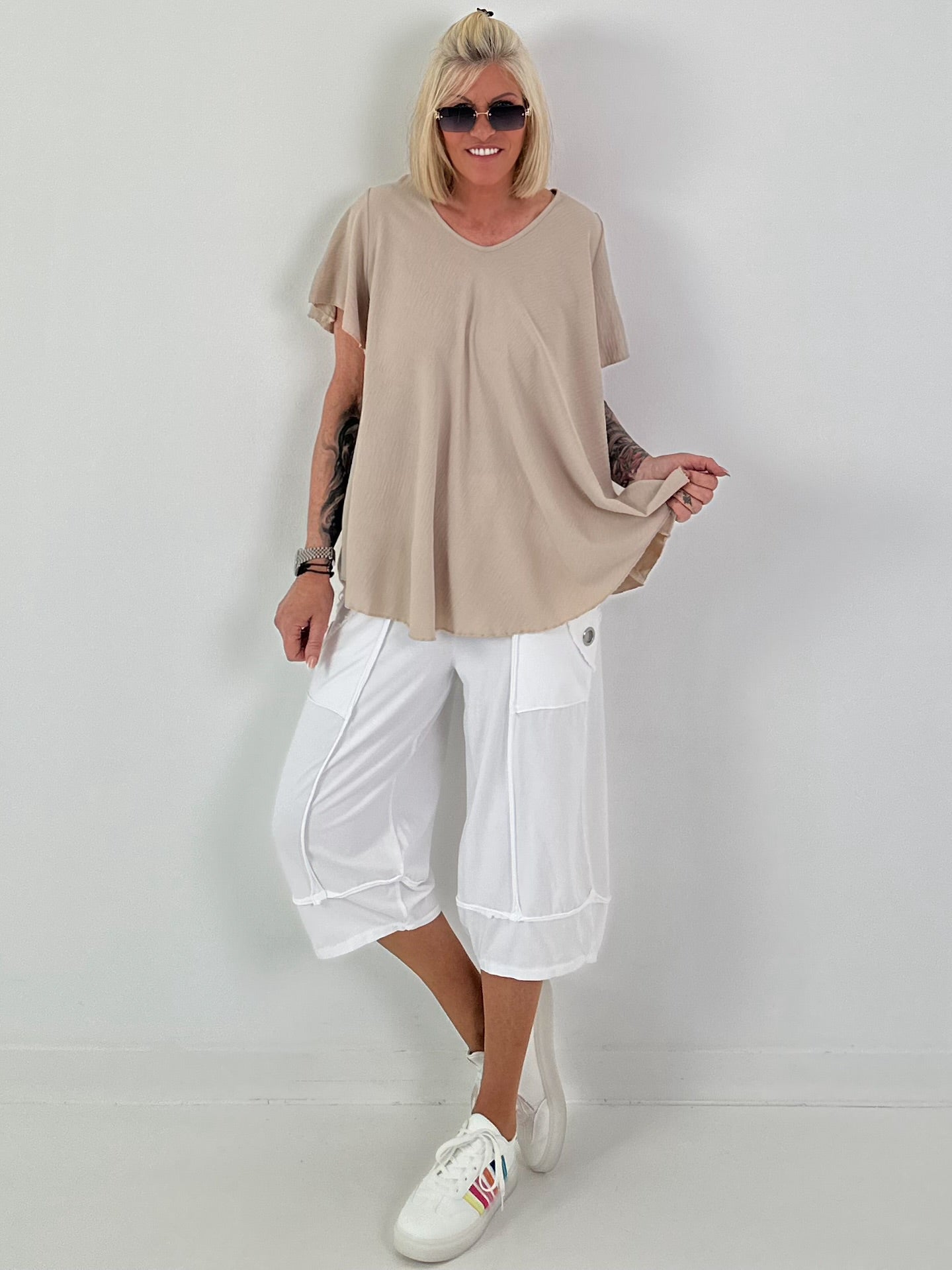 Light structured T-shirt - beige