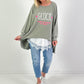 Oversized stonewashed Sweatshirt Modell "Glück..." - khaki