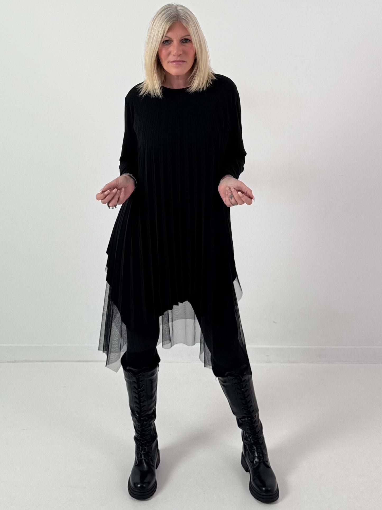 Pleated dress model "Black Whisper" - black