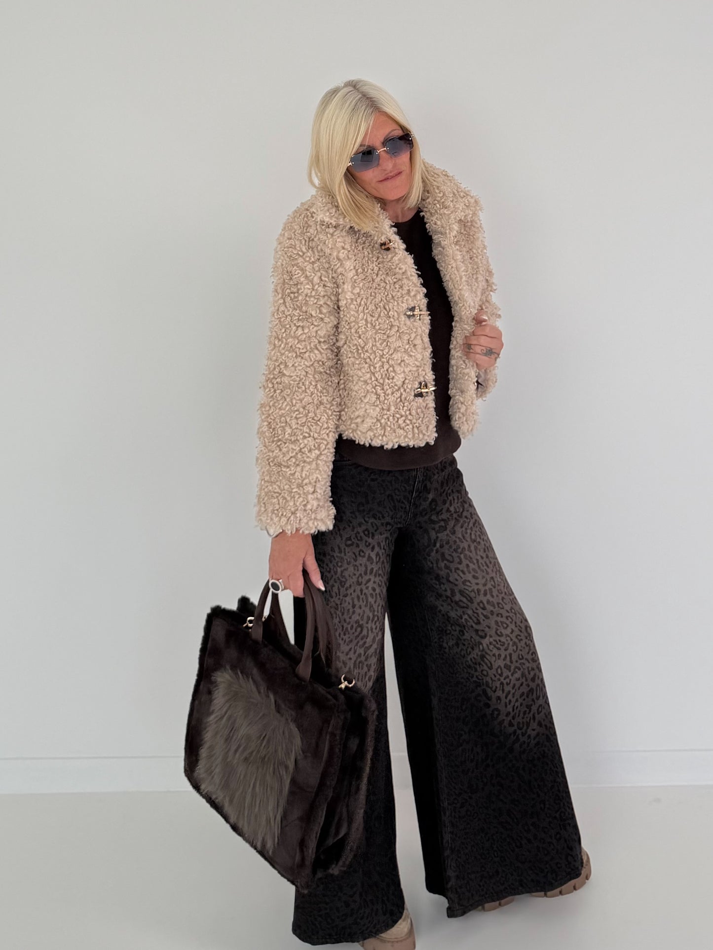 Jacke in kuscheliger Teddy-Curly-Optik - beige
