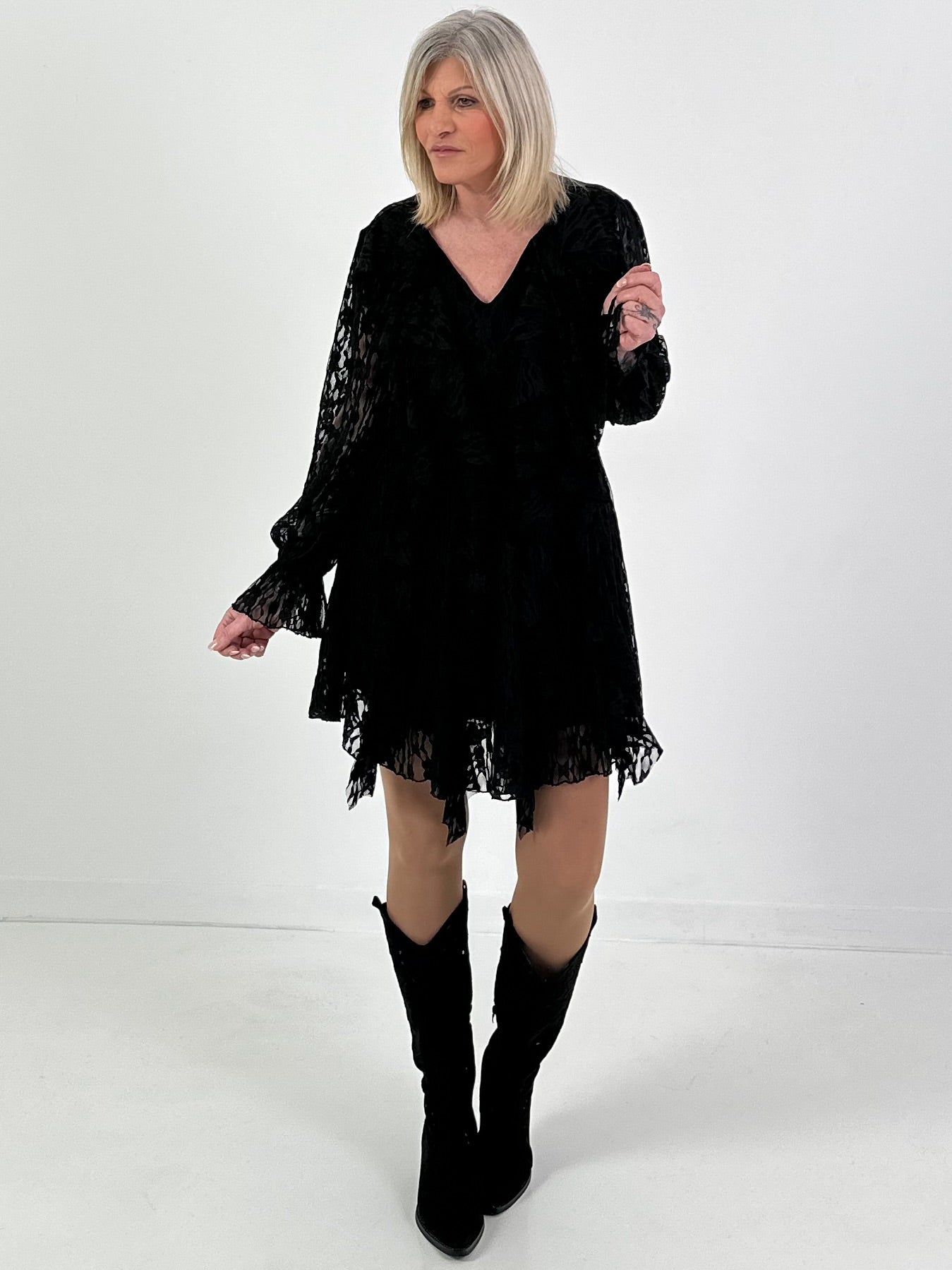 Kleid/Tunika aus Spitze - schwarz