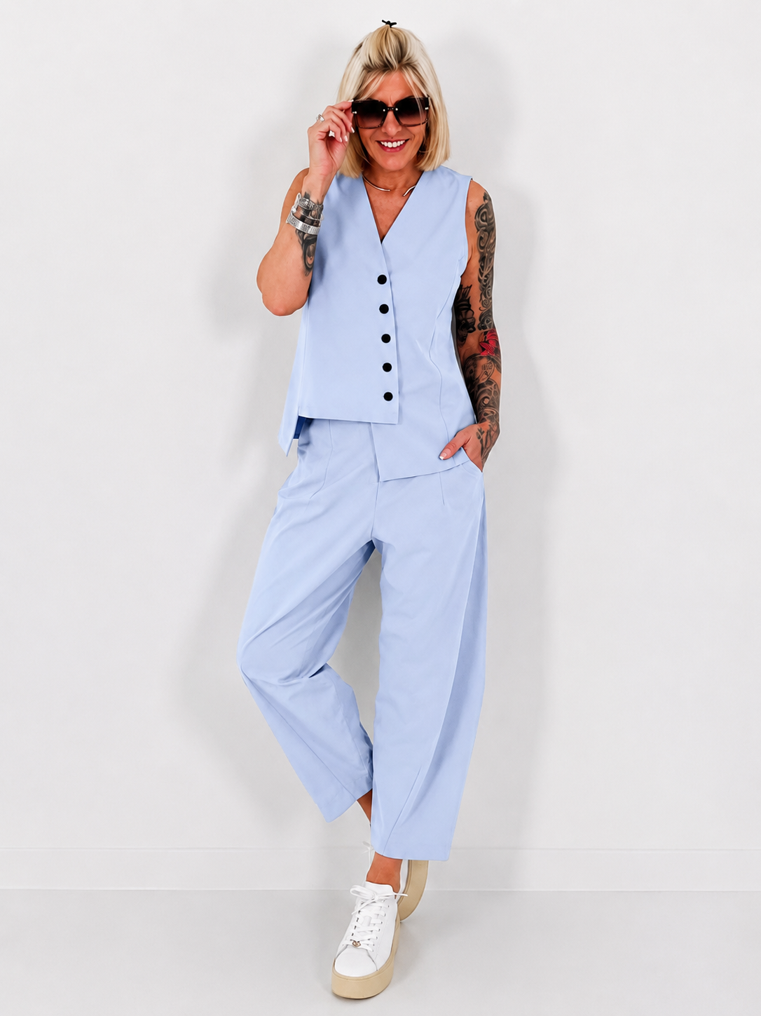 Weste asymmetrisch - hellblau