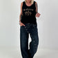 Ripp Tank Top mit Print  - schwarz