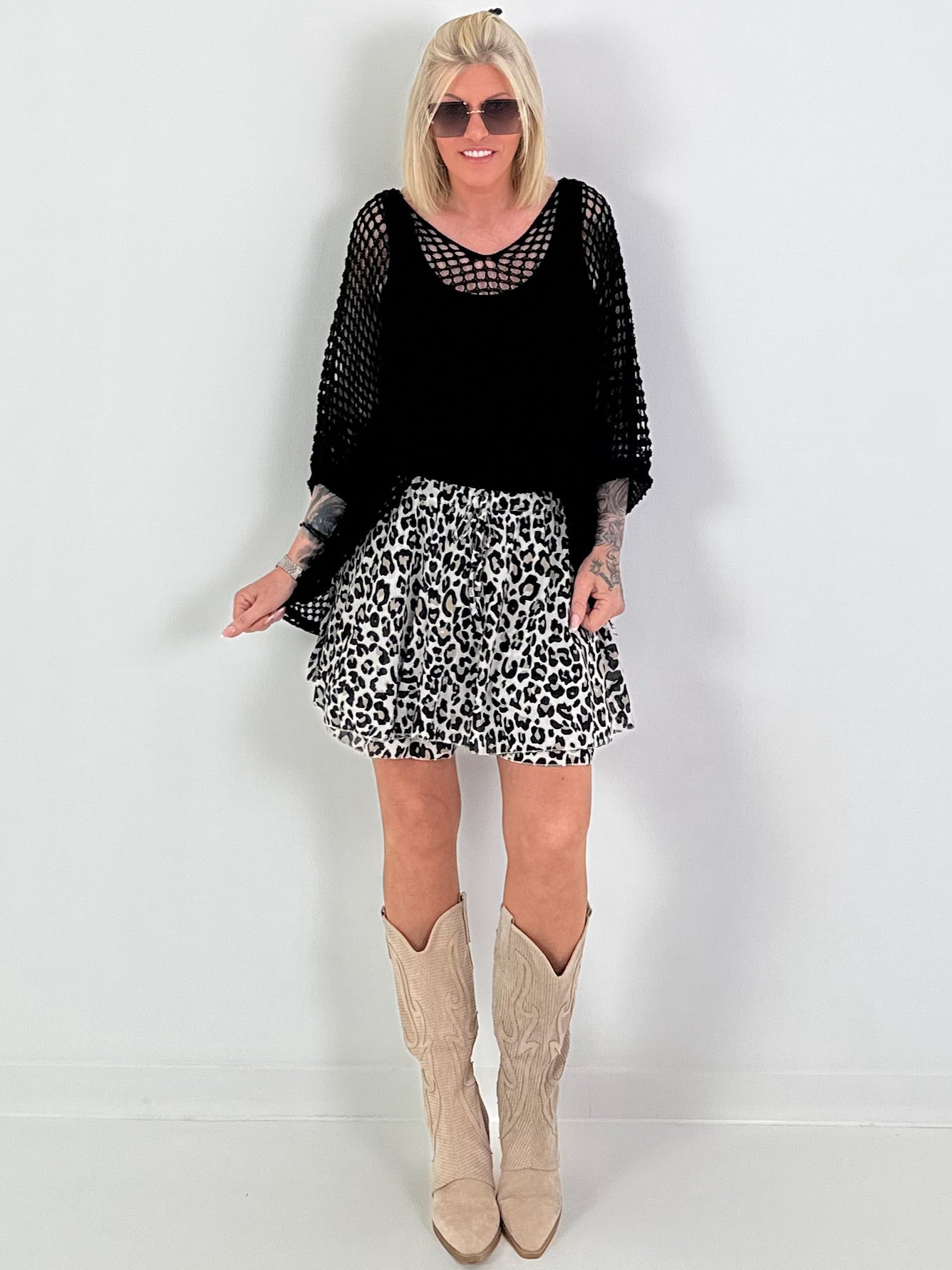 Oversized Häkelpullover - schwarz
