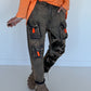 Baggy-Jeans in Used-Optik mit Camouflage-Applikationen - used-denim