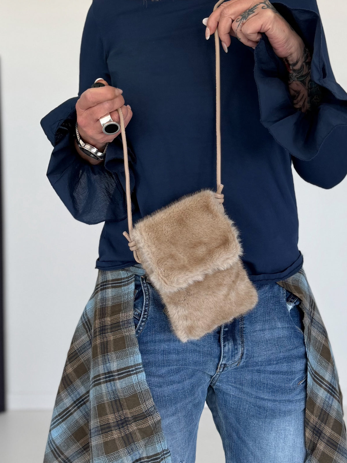 Kleine Felltasche / Phone Bag - beige