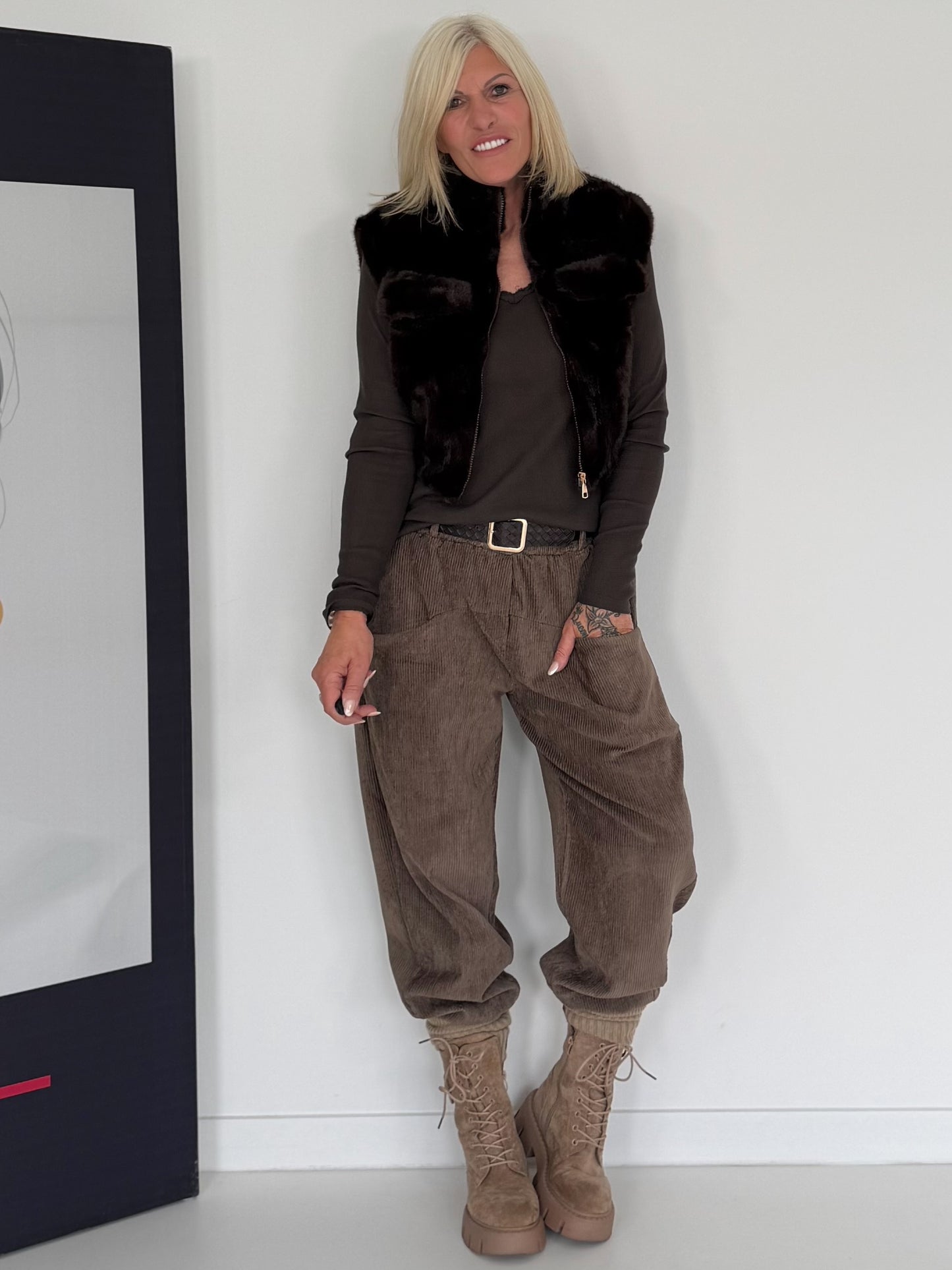 Comfortabel vest met teddyvoering - mokka