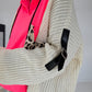 Oversized grofgebreide hoodie met sweat-inzetstuk - neonroze-ecru