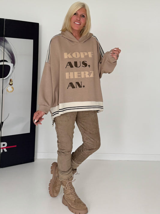 Oversized Hoodie Head Off, Heart On! - taupe