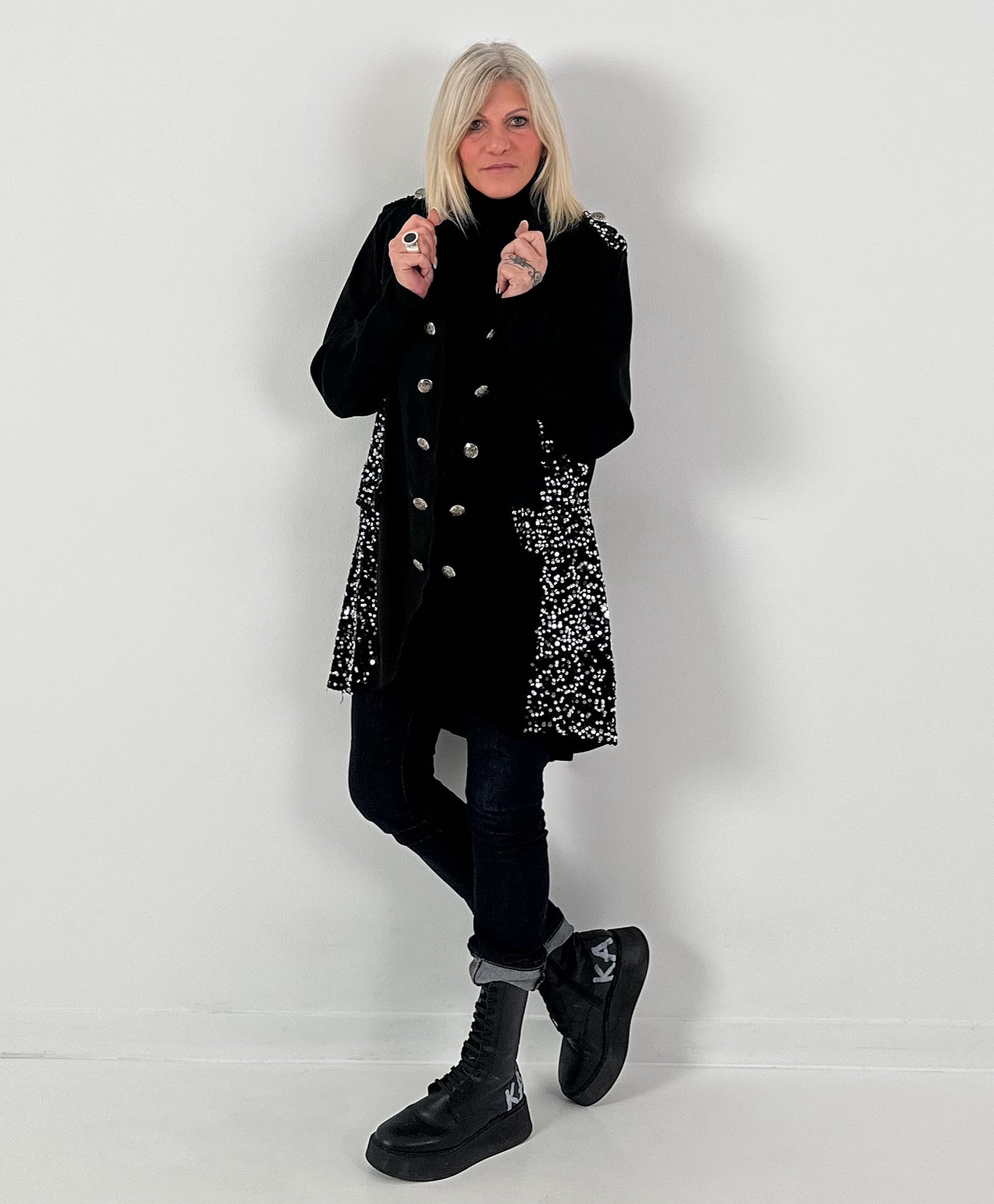 Militair jasje in suèdelook, model "Shine Commander" - zwart