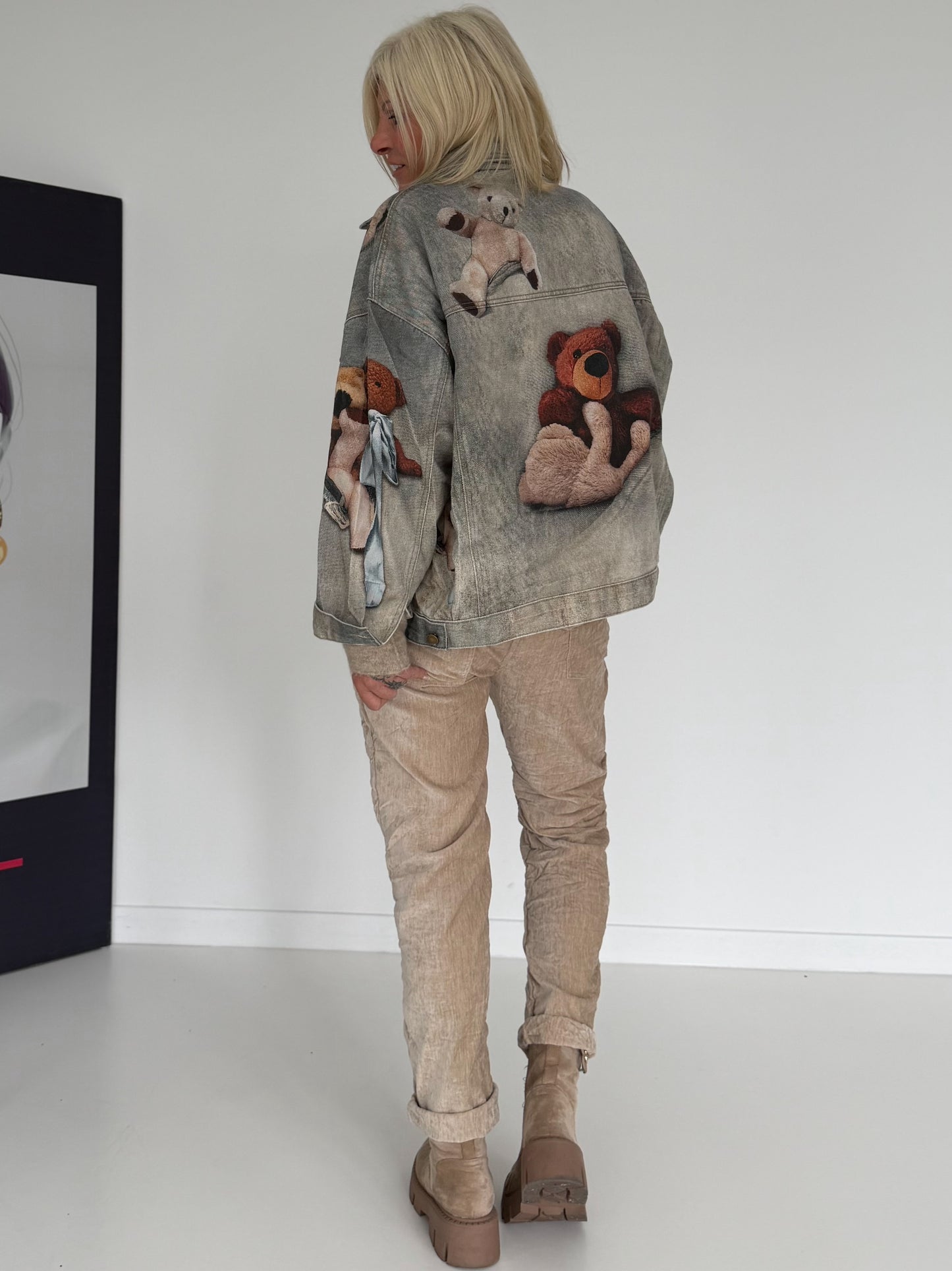 Jeansjacke mit Teddy-Print - used-grey