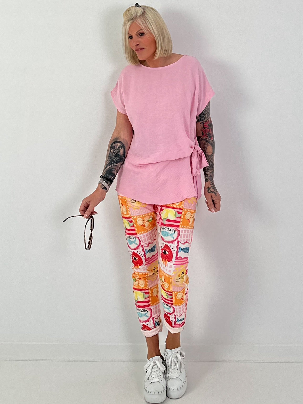 Blouse shirt with side tie knot - pink