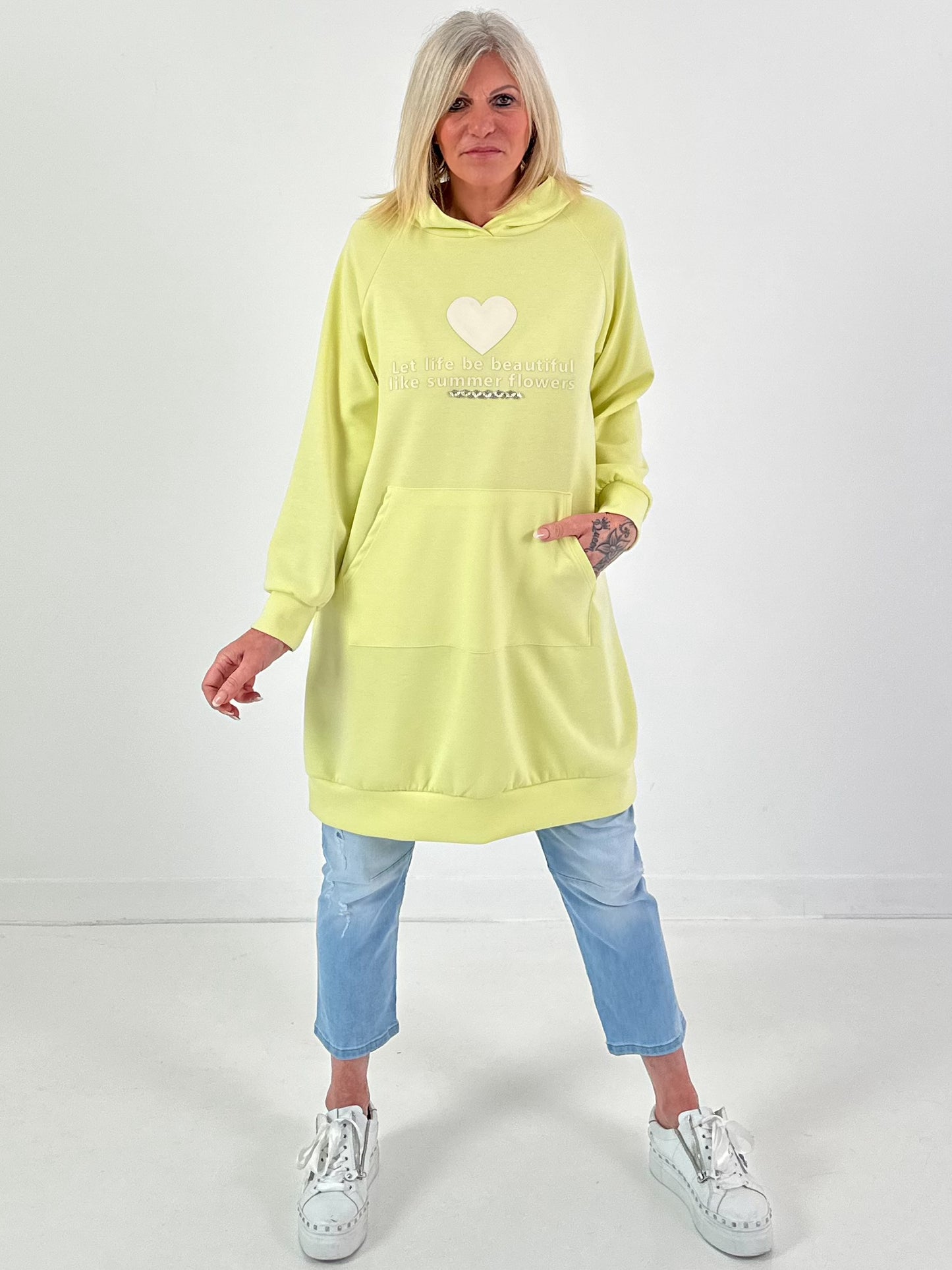 Long Hoodie/Kleid Modell "Let Life be beautiful" - gelb
