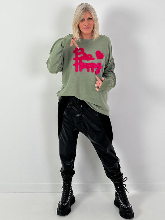 Sweatshirt Modell "Happy Fluff" - oliv-pink