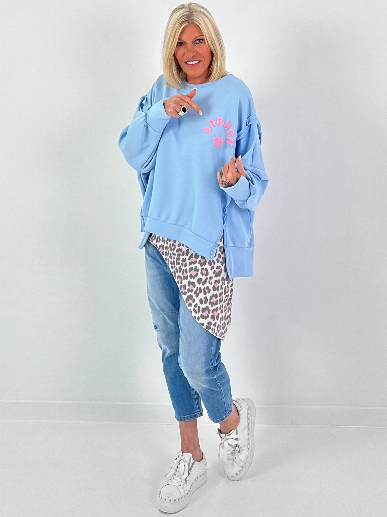 Oversized Sweater Dog Mom - Light Blue