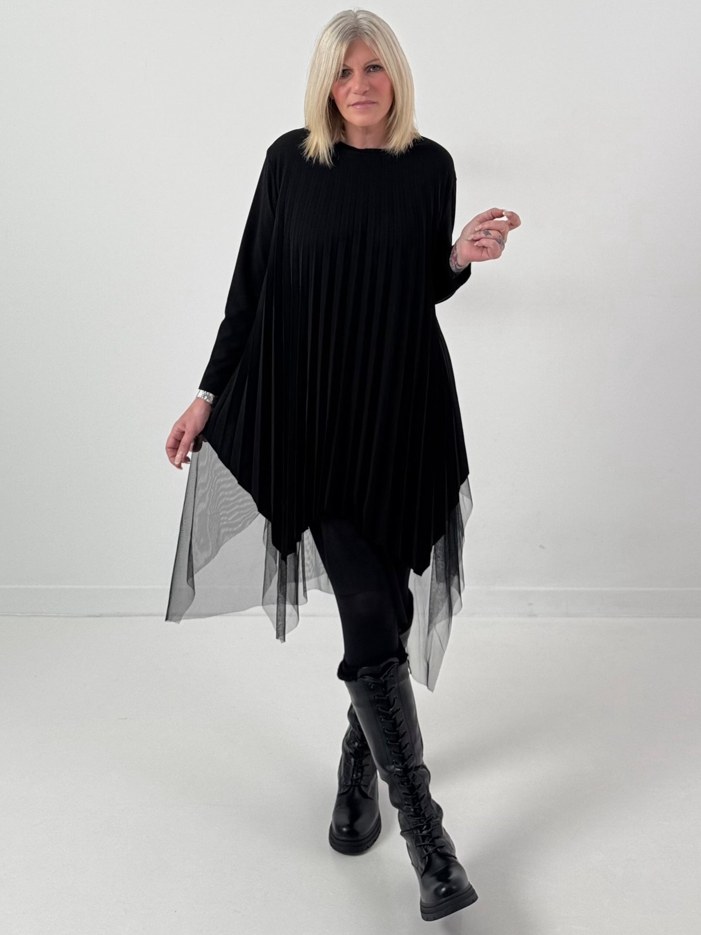 Pleated dress model "Black Whisper" - black