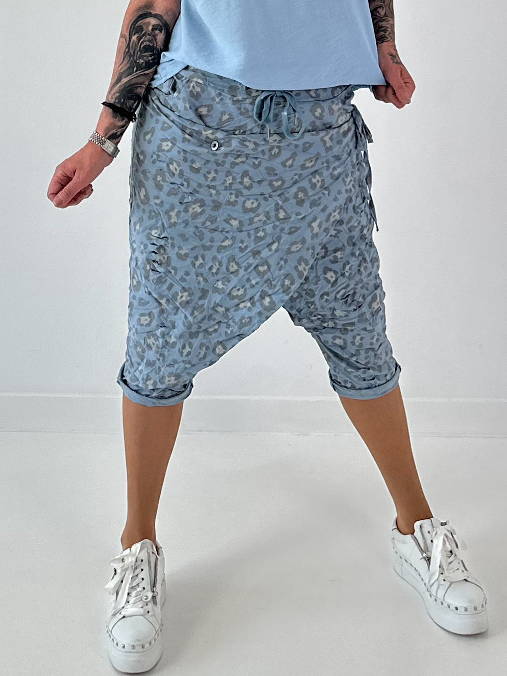 Stylische Hose mit Überwurf im Knit-Look - jeansblau