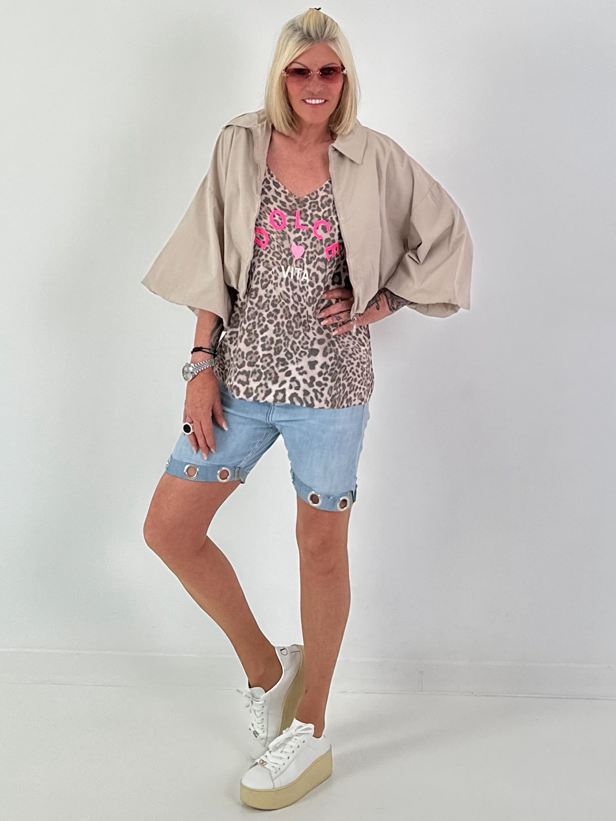 Sommer Crop-Jacke mit halben Arm - beige
