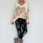 Pullover mit V-Ausschnitt und Botanical-Print - creme-taupe