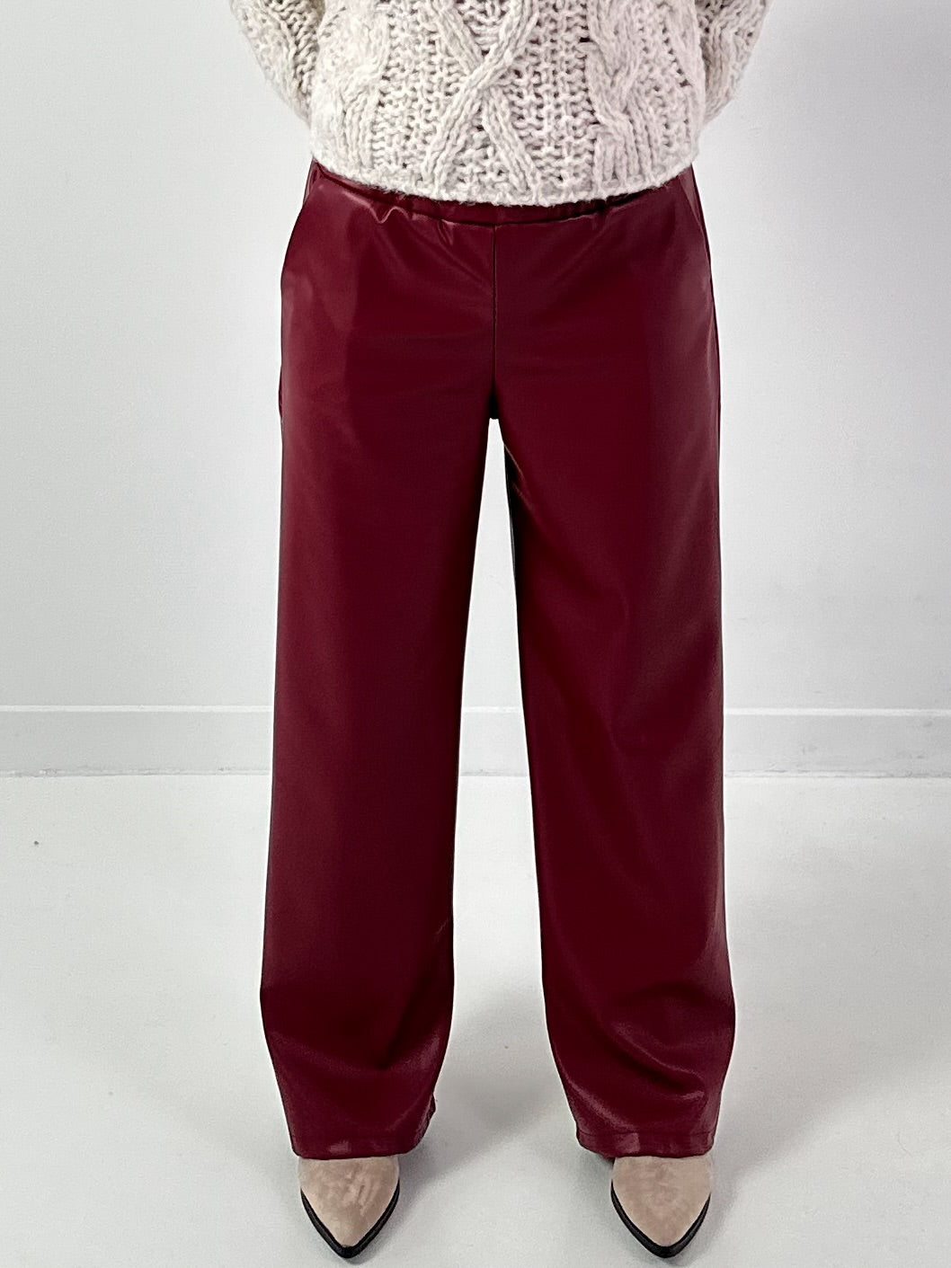 Trousers in leather look model "Smooth Faux" - bordeaux