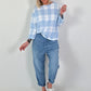 Sweater met ruitpatroon - lichtblauw-wit