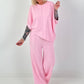 Two-piece set with asymmetrical shirt - pink