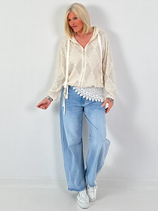 Häkeljacke mit Kapuze - beige