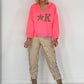Hoodie mit Leo-Print und Nieten - neonpink