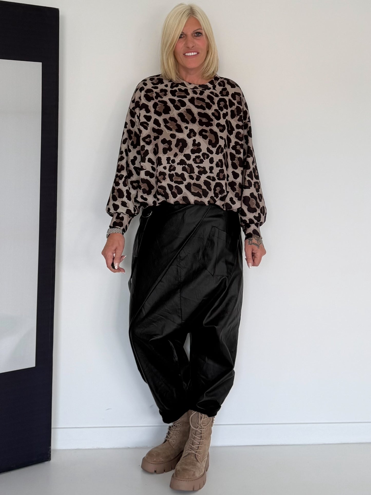 Ballonsweater im All Over Leo-Look - beige-leo-mehrfarbig