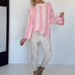 Gestreepte trui met trompetmouwen - beige-roze