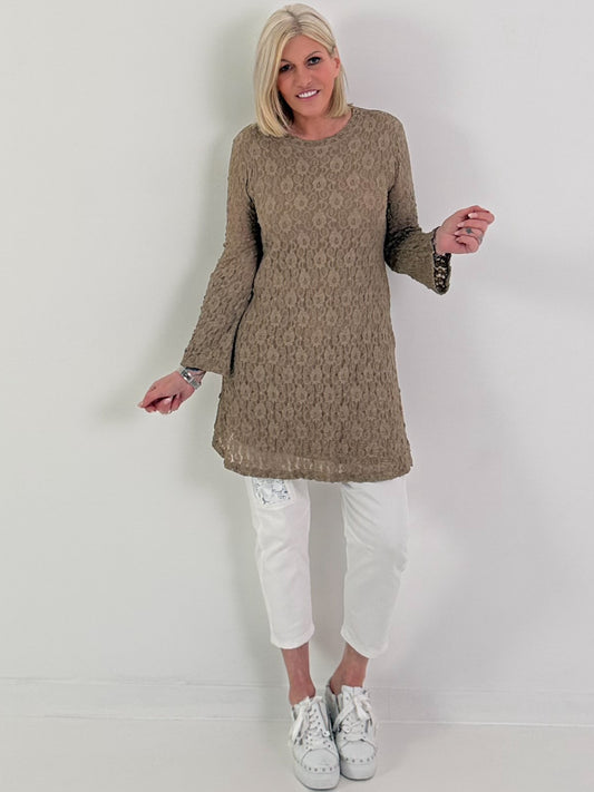 Spitzentunika/Kleid mit Eingriffstaschen - taupe