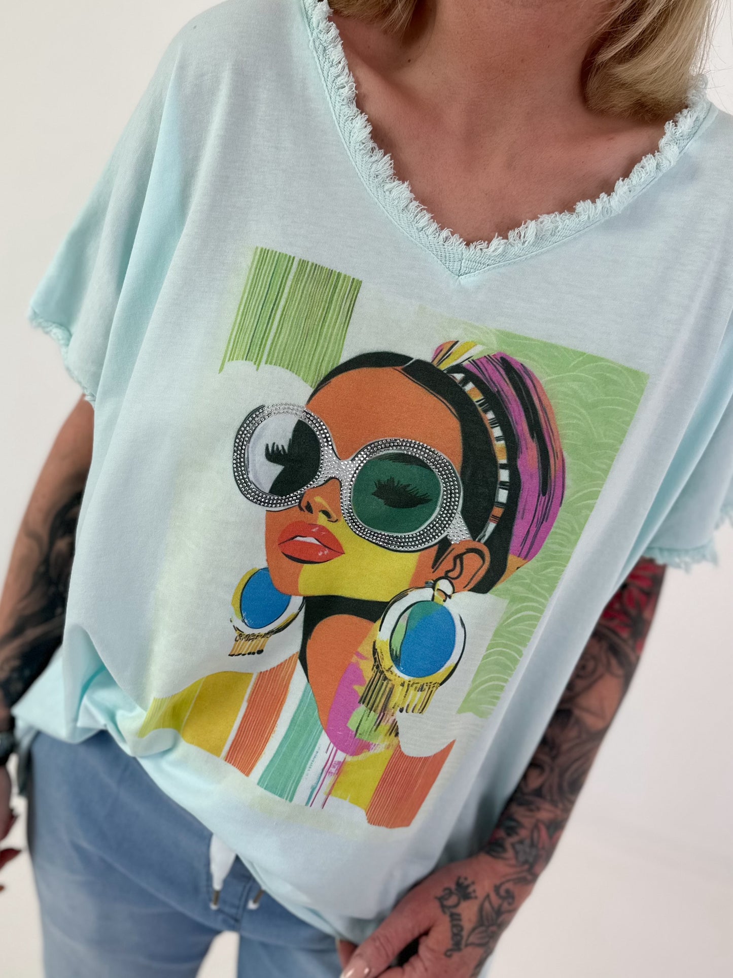 Oversized T-shirt with front print - mint