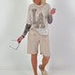 Pailletten Shirt LA - beige-silber