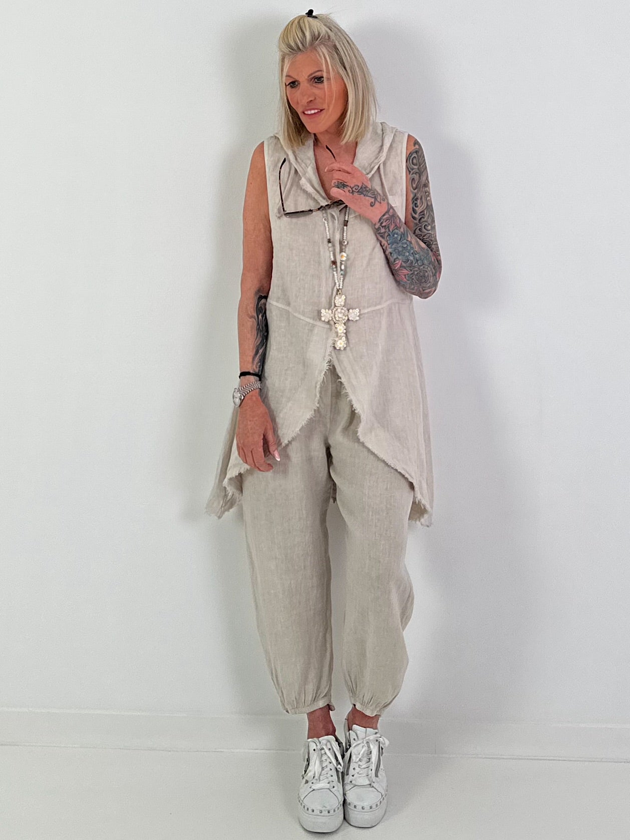 Linen two-piece set - beige