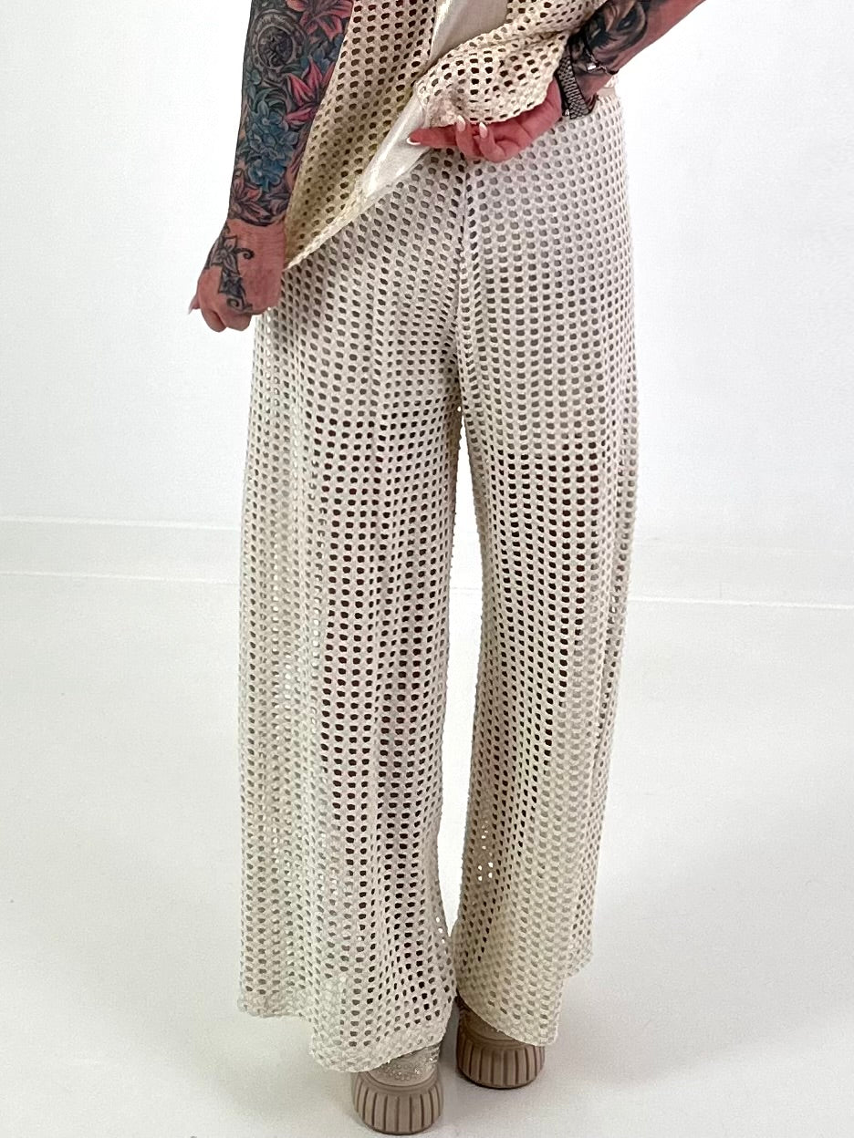Crochet trousers with lurex - beige
