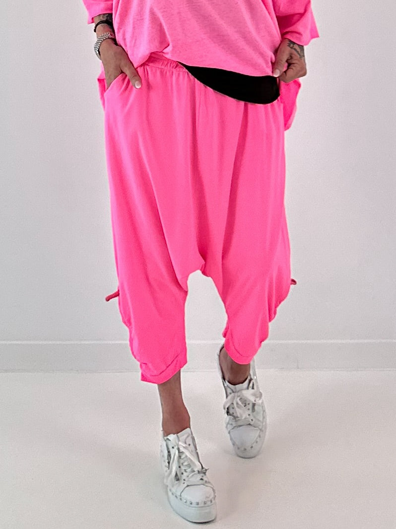 Sweatshirt Baggy mit Beinraffung - neonpink