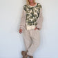 Oversized Sweater mit Strickeinsatz - beige-oliv-mehrfarbig