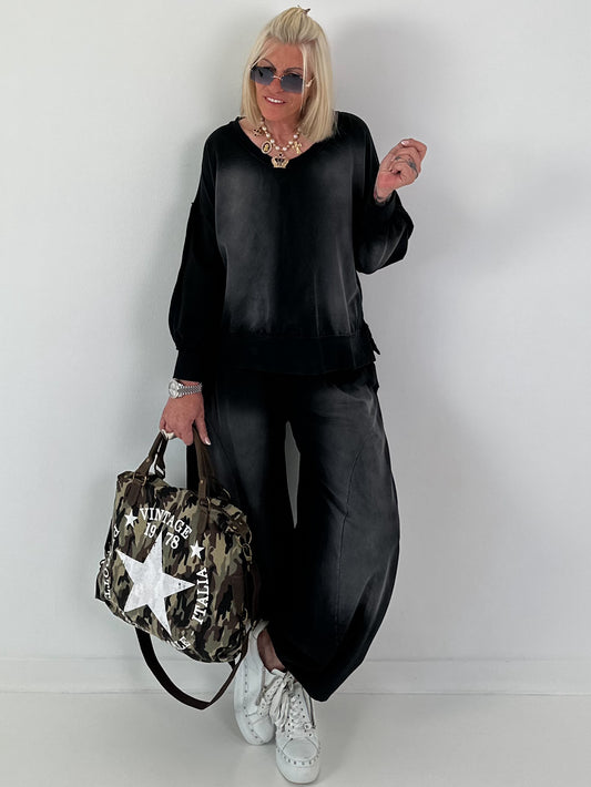 Lässiges Sweatshirt im Used-Look - schwarz