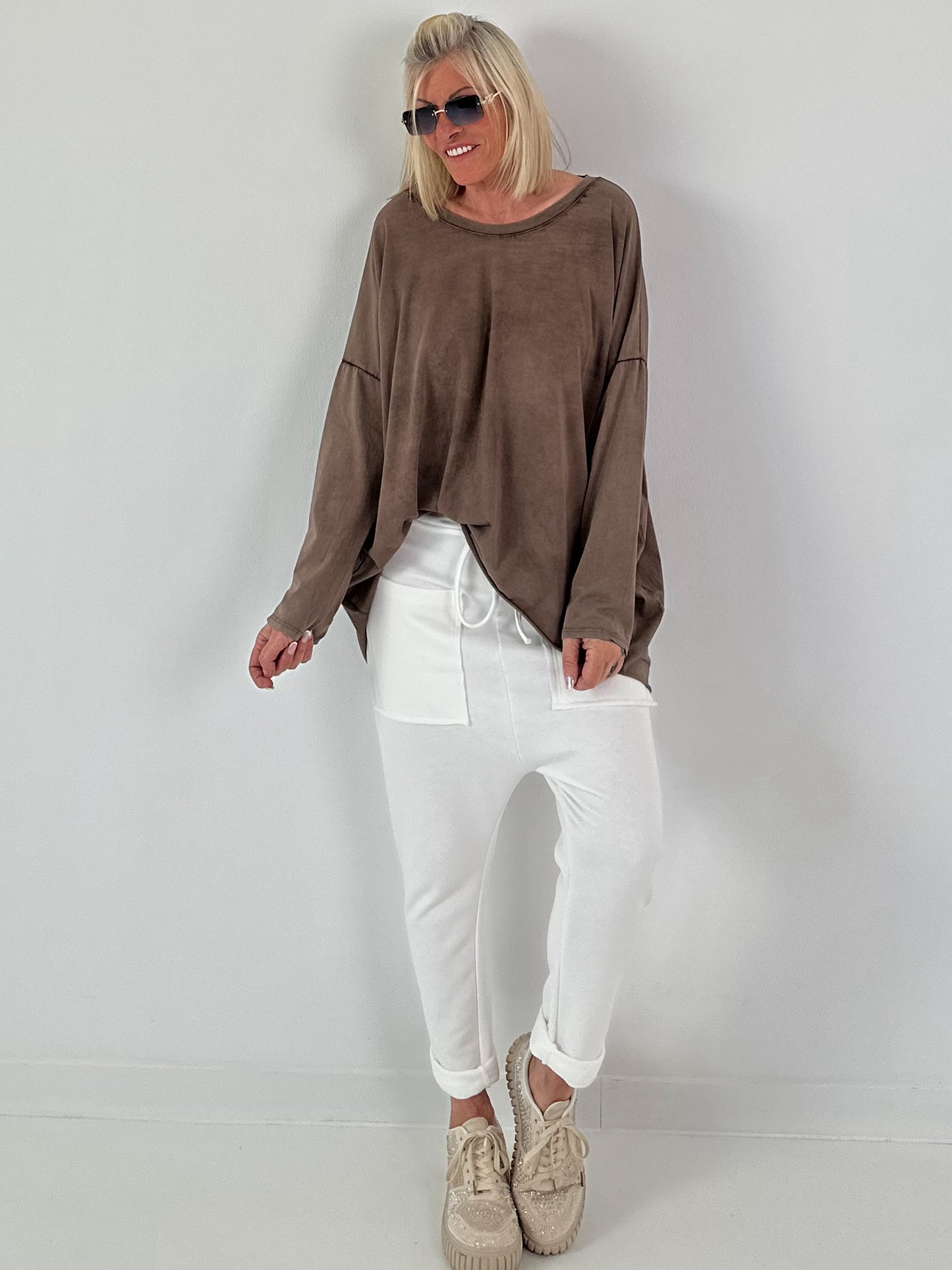 Oversized Shirt stone washed - coffee ( lieferbar ab ca. 15.07.26)