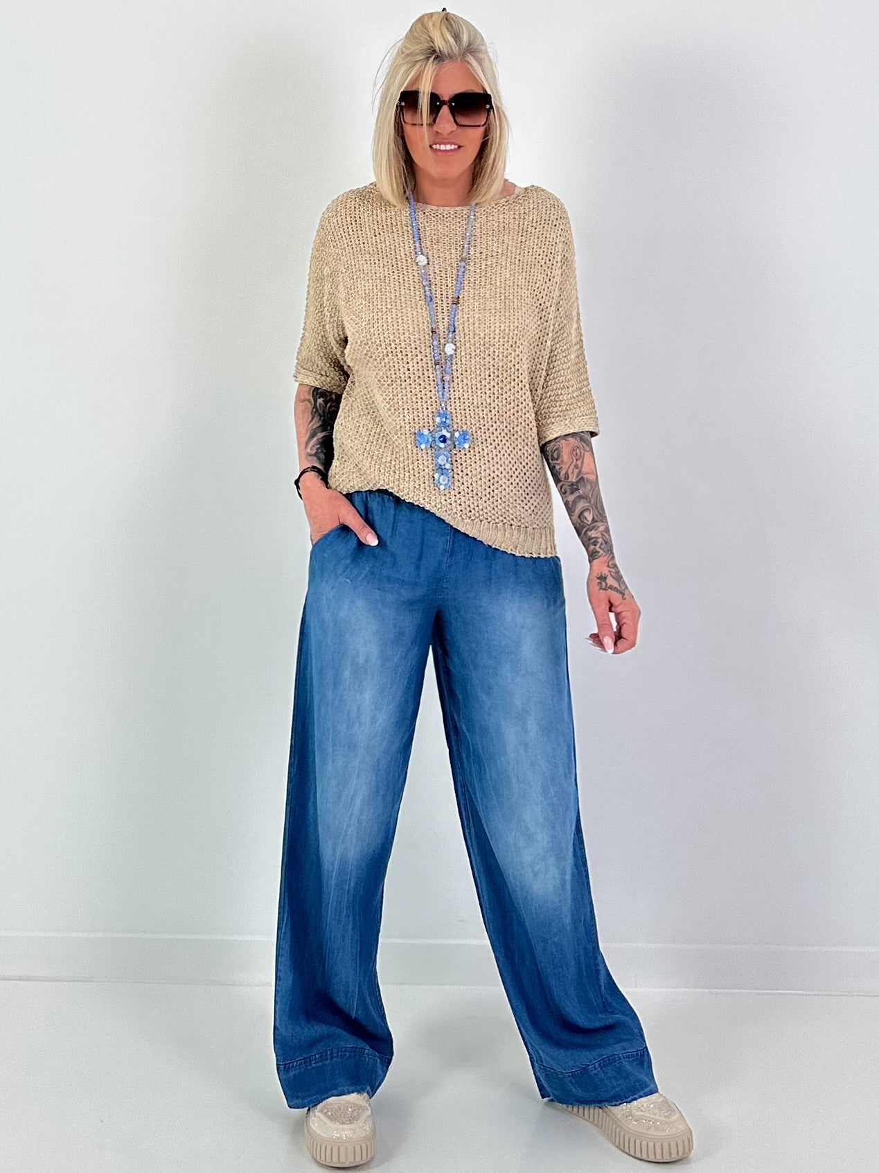 Häkelpulli mit eingearbeiteten Pailletten - beige