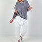 T-Shirt mit Kapuze und Streifenmuster - dunkelblau-weiss