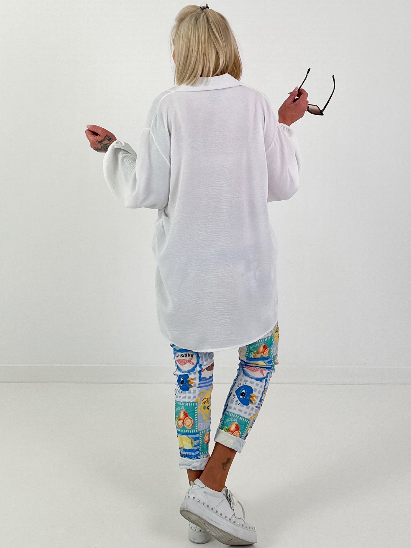Lange blouse met strikband - wit