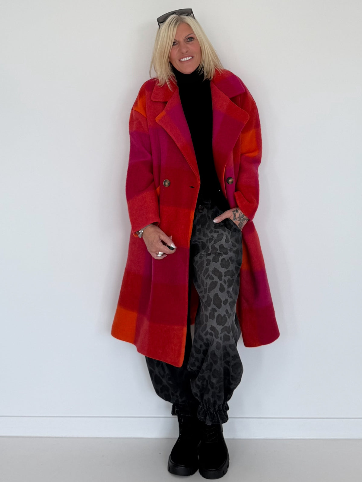 Mantel im Color-Block-Muster - mehrfarbig
