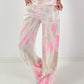 Batik linnen broek met wijde pijpen - wit-neonroze-beige