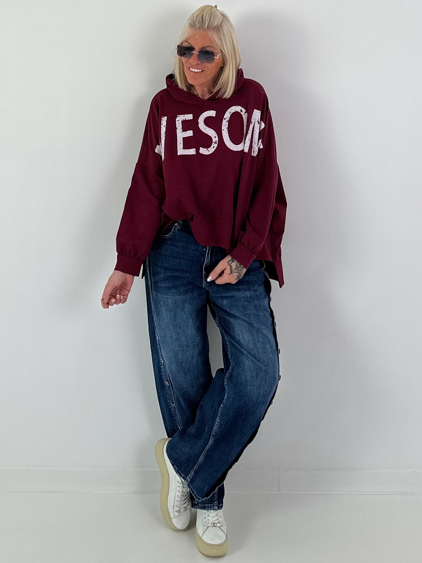 Oversized Hoodie Awesome - burgundy