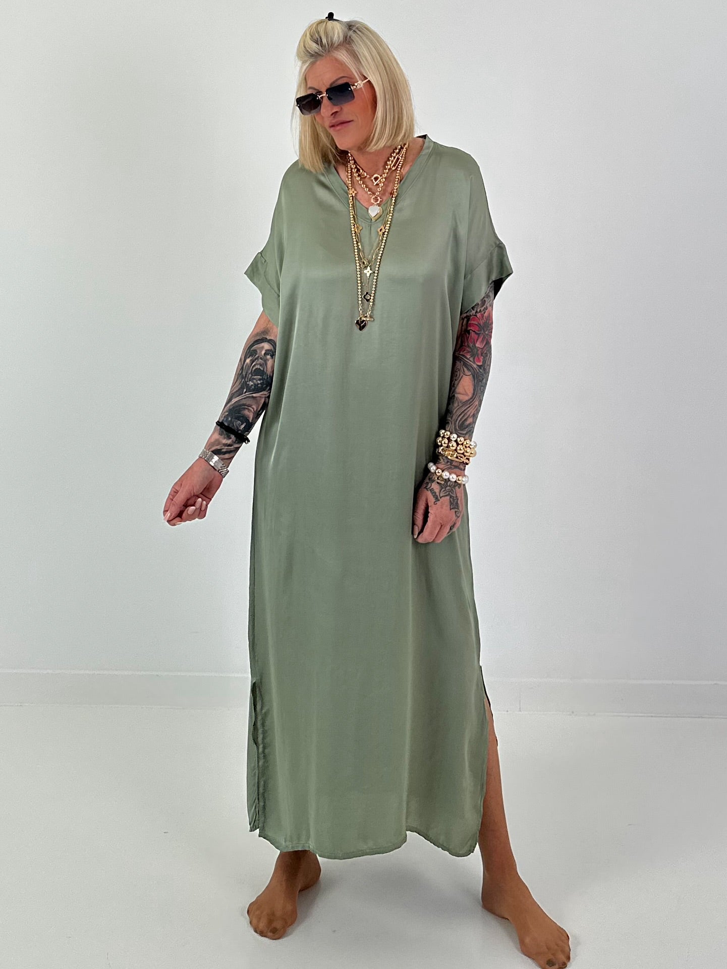 Long silk dress - khaki