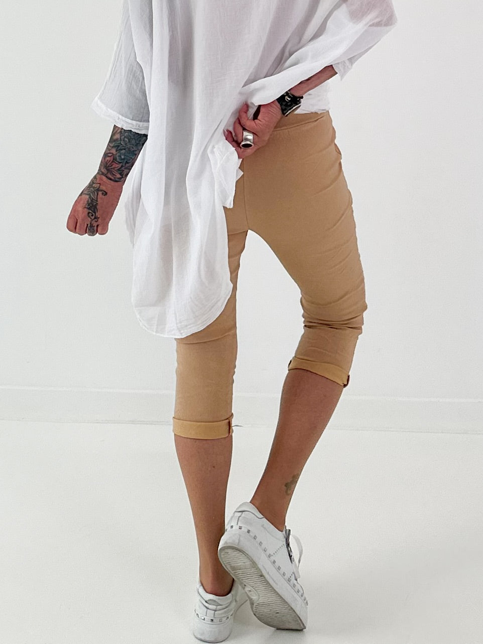 Capri Hose mit Bindeband - sand