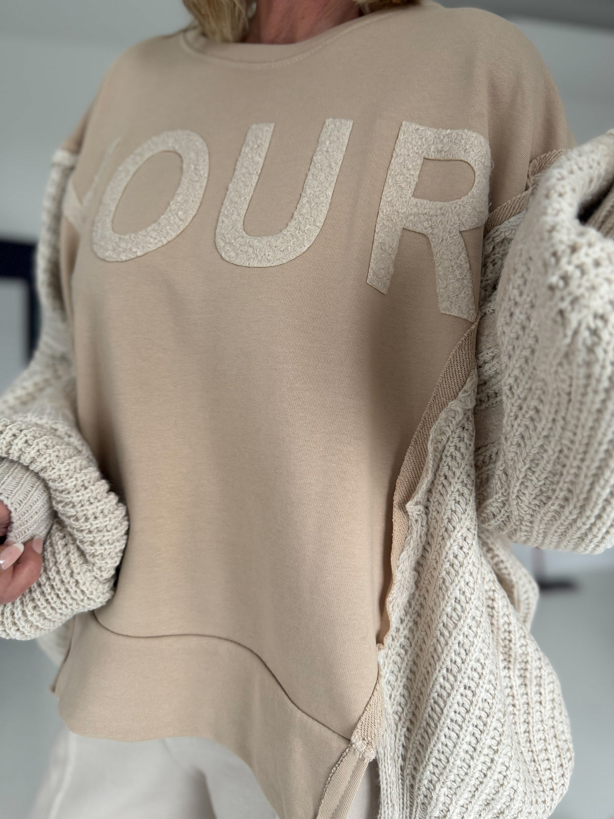 Sweater with knitted inserts - beige