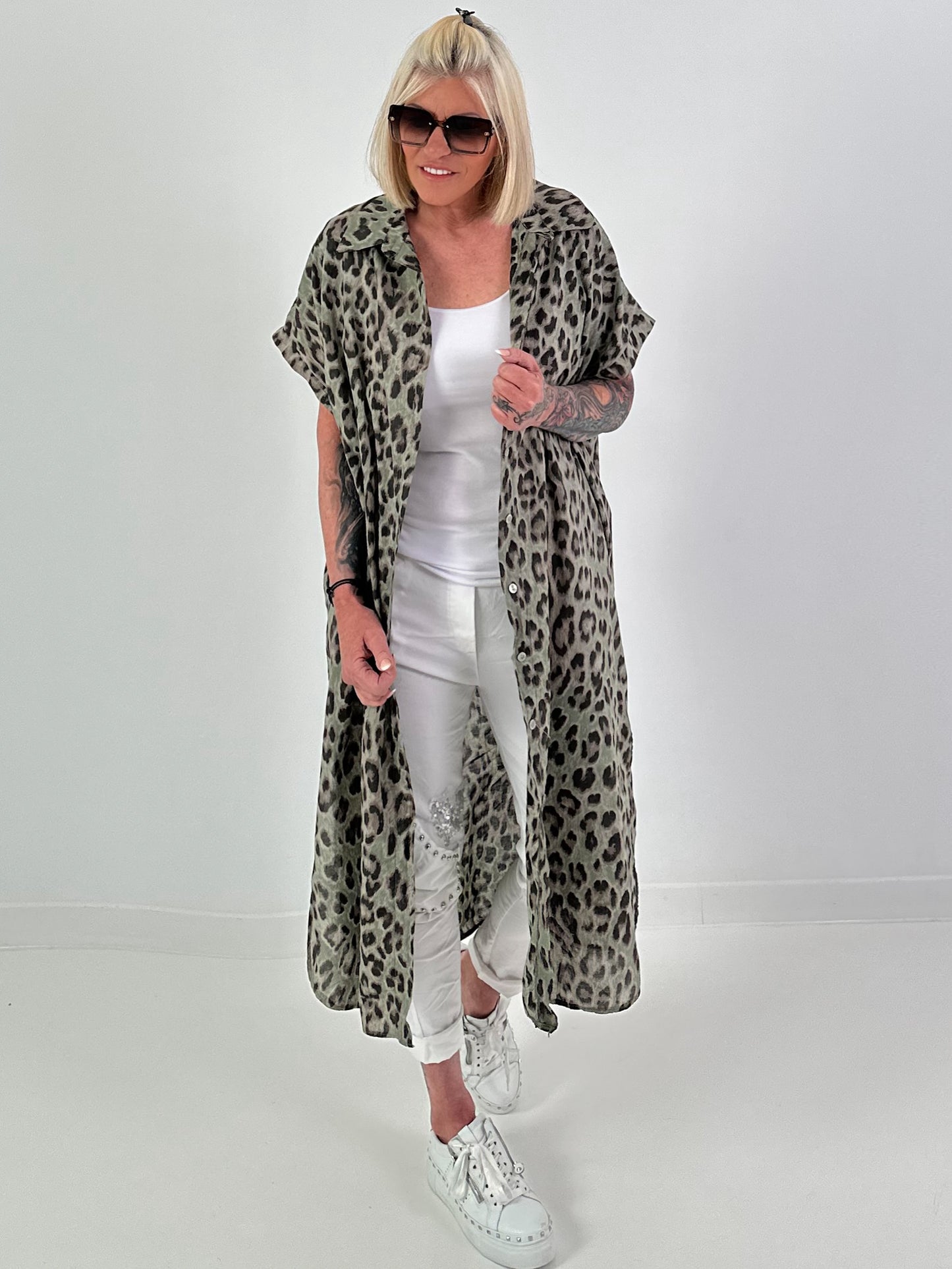 Blouse dress with leopard print - khaki